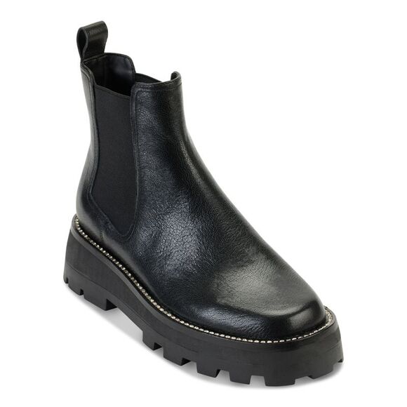 KARL LAGERFELD PARIS Womens Gray Embellished Buckle Accent Marceau Round Toe Block Heel Zip-Up Leather Boots Shoes M